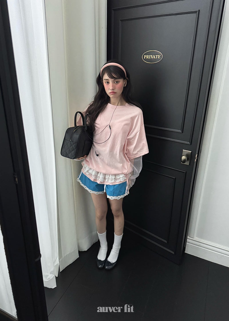 Auver_Fit - Korean Women Fashion - #romanticstyle - Dot Layered Mesh Tee - 6