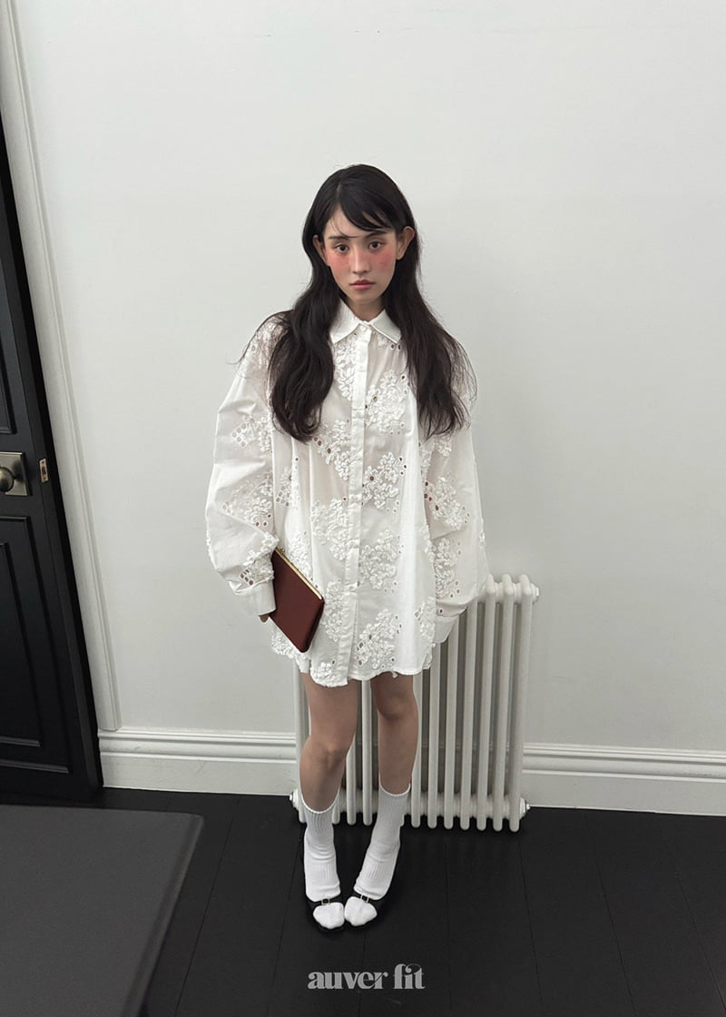 Auver_Fit - Korean Women Fashion - #romanticstyle - Double Embroidered Punched Shirt