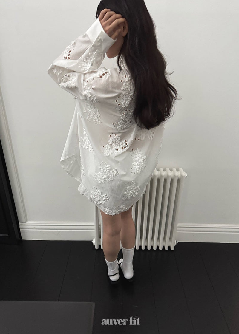 Auver_Fit - Korean Women Fashion - #shopsmall - Double Embroidered Punched Shirt - 2