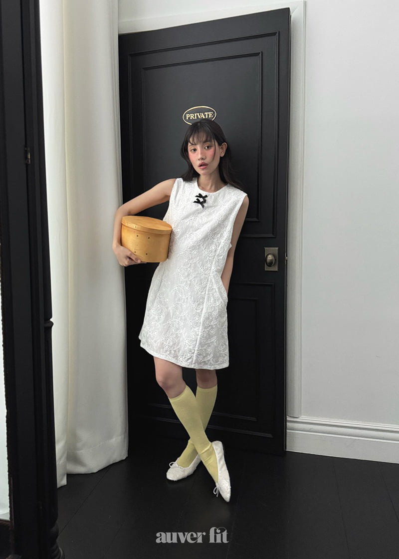 Auver_Fit - Korean Women Fashion - #shopsmall - Ribbon Punched Sleeveless Dress