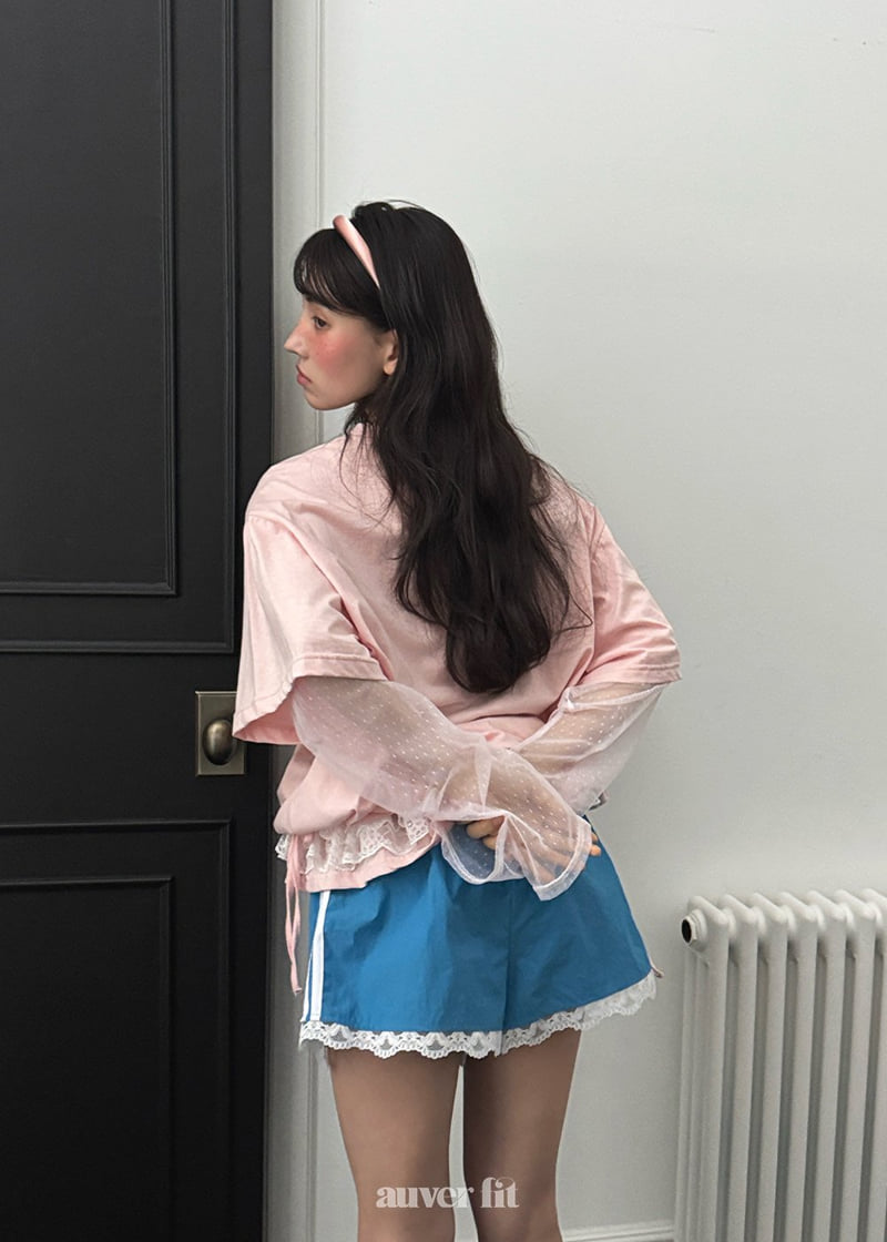 Auver_Fit - Korean Women Fashion - #vintageinspired - Dot Layered Mesh Tee - 2