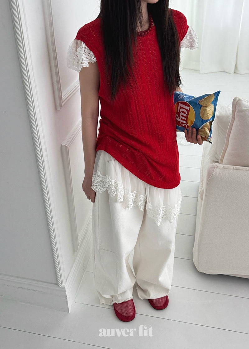Auver_Fit - Korean Women Fashion - #womensfashion - Eyelet Knit Sleeveless - 12