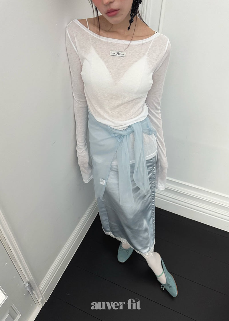 Auver_Fit - Korean Women Fashion - #womensfashion - Sheer Boat Neck Tee - 11