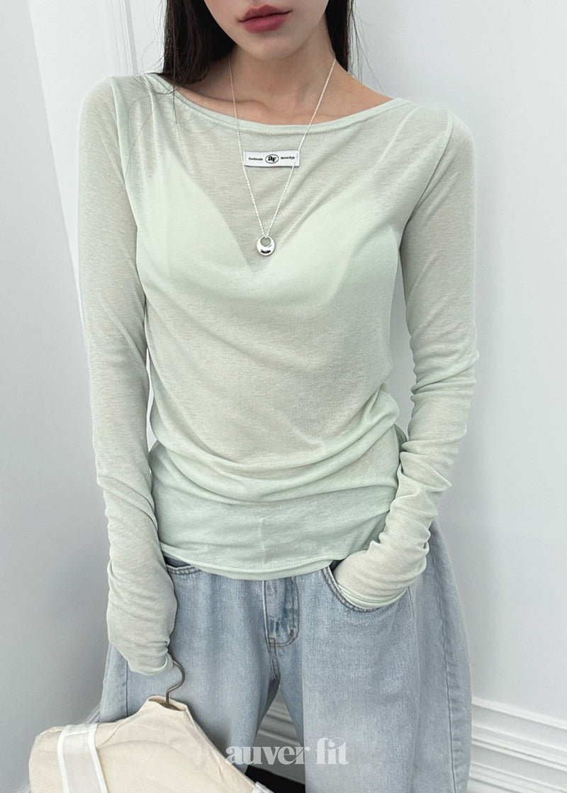 Auver_Fit - Korean Women Fashion - #womensfashion - Sheer Boat Neck Tee - 9