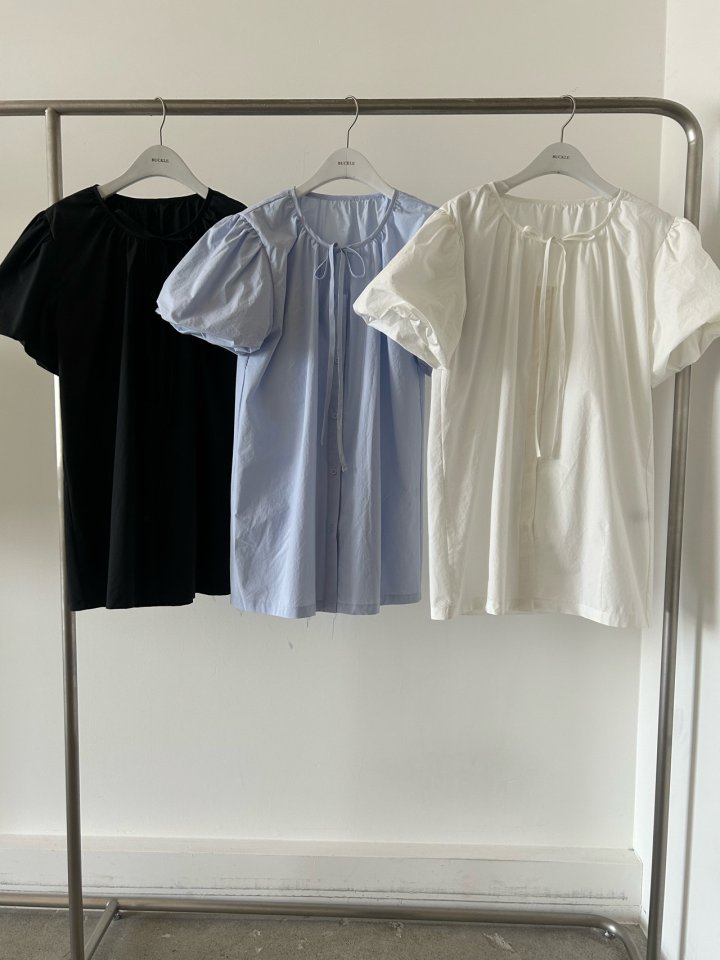 Buckle - Korean Women Fashion - #momslook - Opening Puff Blouse