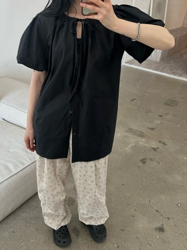Buckle - Korean Women Fashion - #romanticstyle - Opening Puff Blouse - 7