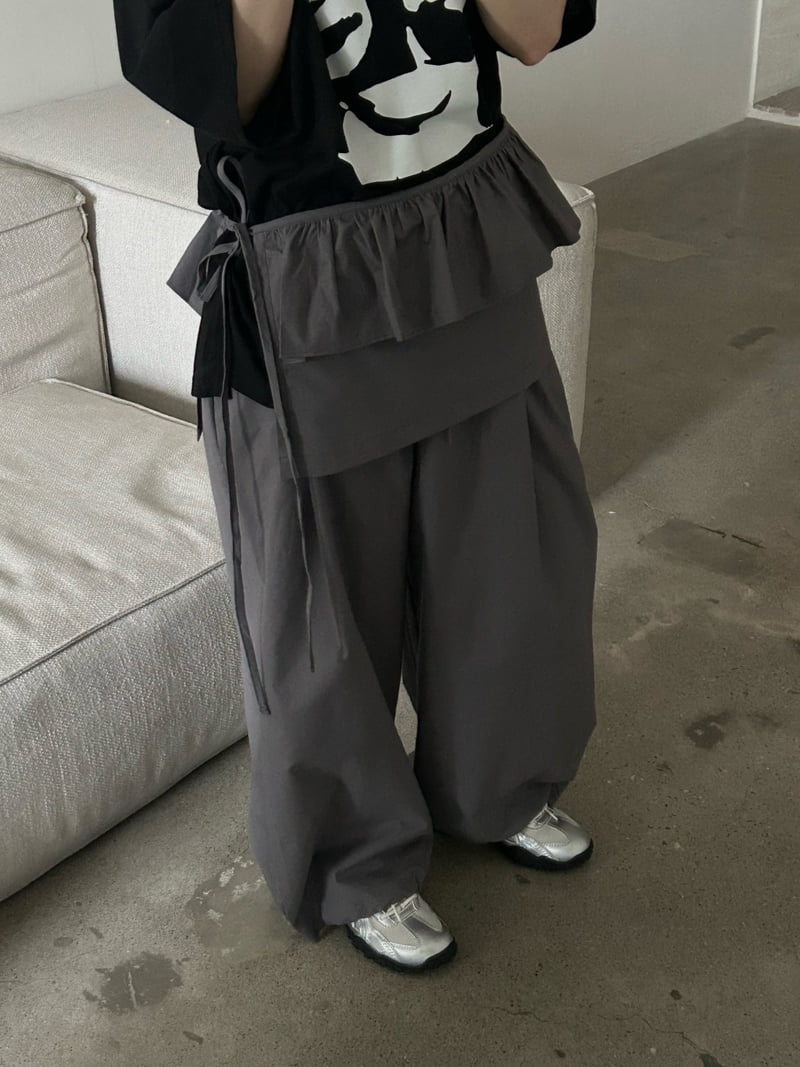 Buckle - Korean Women Fashion - #romanticstyle - Mini Frill Wrap Wide Pants - 5