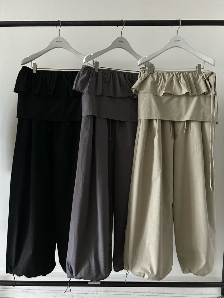 Buckle - Korean Women Fashion - #vintageinspired - Mini Frill Wrap Wide Pants