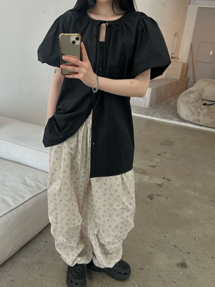 Buckle - Korean Women Fashion - #vintageinspired - Opening Puff Blouse - 4