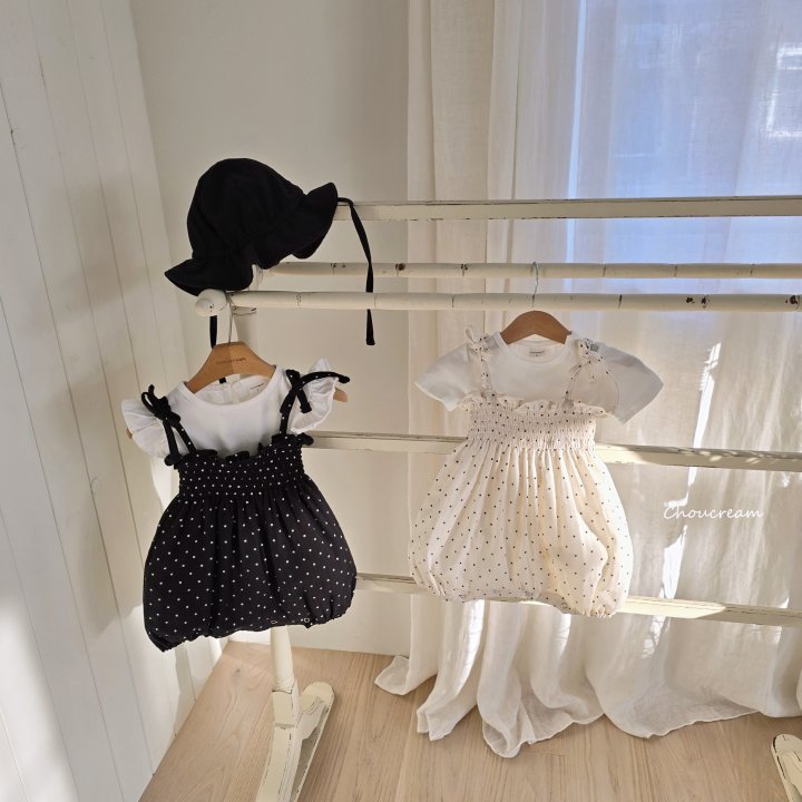 Choucream - Korean Baby Fashion - #babyfashion - Dot Shirred Suit - 5