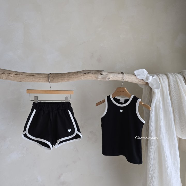 Choucream - Korean Baby Fashion - #babyfashion - Heart Sleeveless Top Bottom Set - 2