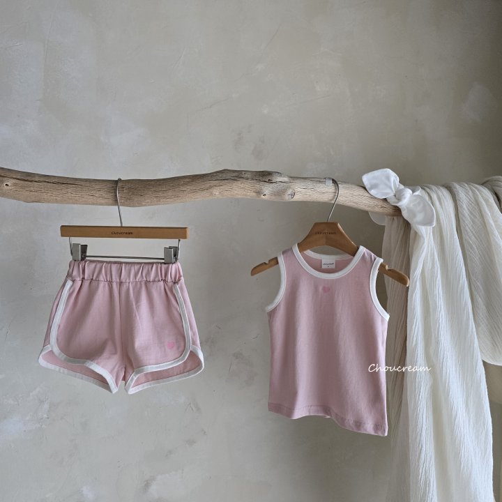 Choucream - Korean Baby Fashion - #babyfever - Heart Sleeveless Top Bottom Set - 3