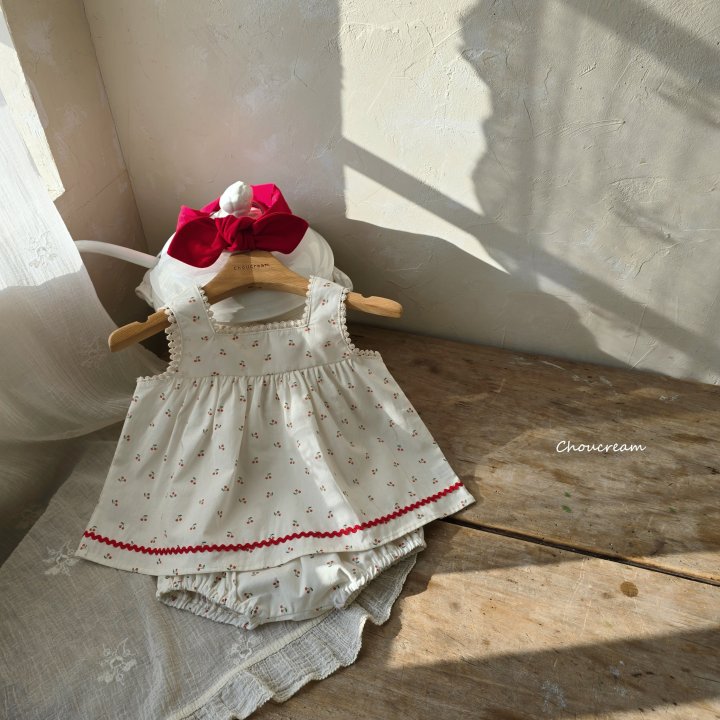 Choucream - Korean Baby Fashion - #babyoutfit - Mini Cherry Set (Blouse + Bloomer Set)