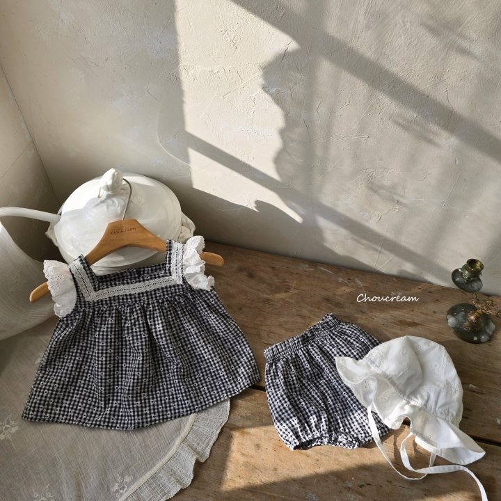 Choucream - Korean Baby Fashion - #onlinebabyboutique - Check Lace Set (Blouse + Bloomer Set) - 3