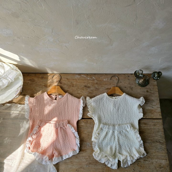 Choucream - Korean Baby Fashion - #onlinebabyshop - Liz Frill Set (Top + Shorts Set)