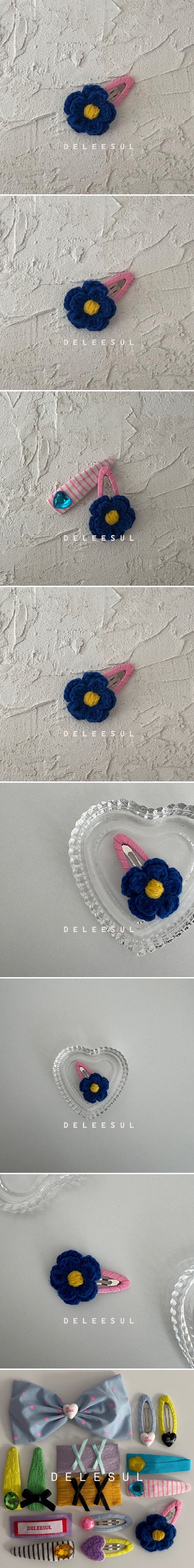 Deleesul - Korean Children Fashion - #childrensboutique - Knitted Blue Flower Hair Clip