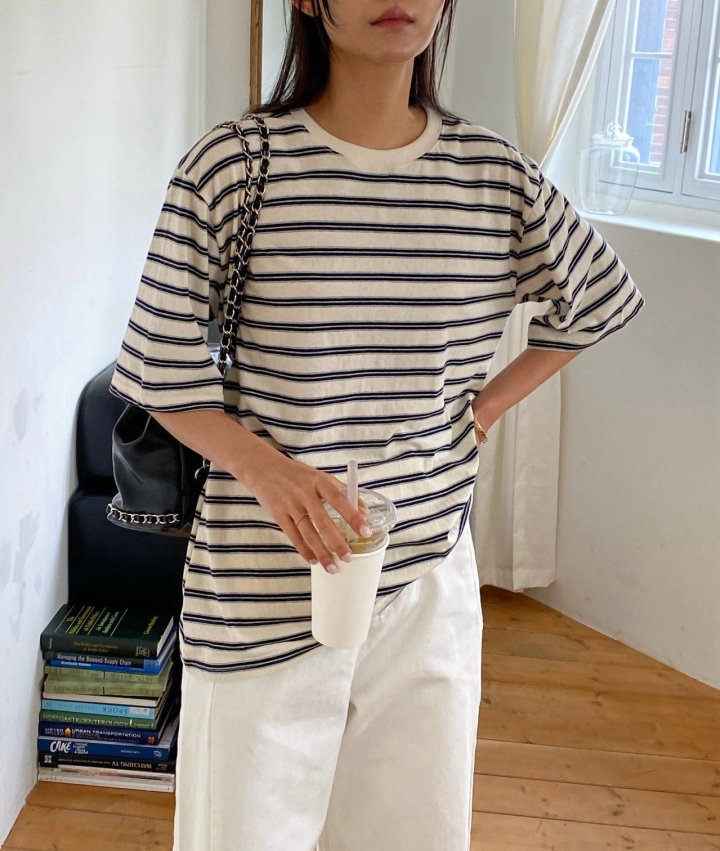 Diana - Korean Women Fashion - #momslook - Unique Stripe Tee - 10