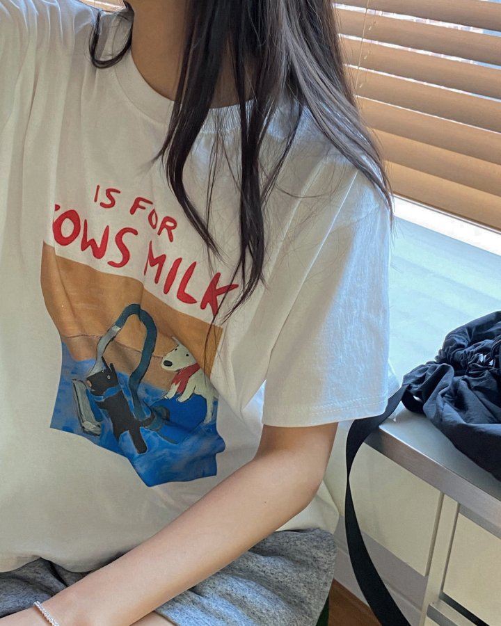 Diana - Korean Women Fashion - #romanticstyle - Cow Tee - 2