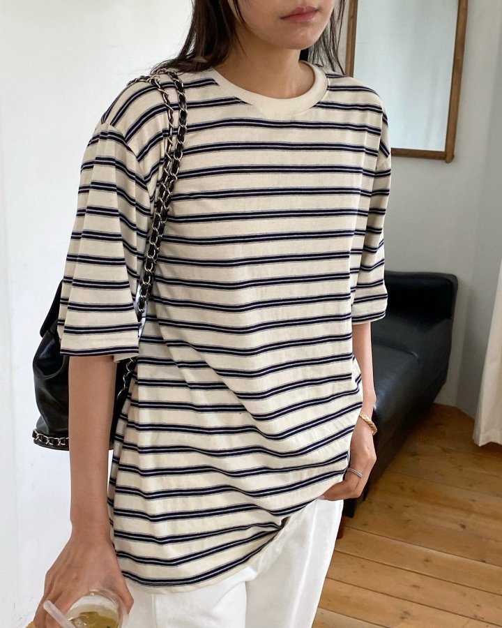 Diana - Korean Women Fashion - #womensfashion - Unique Stripe Tee - 11
