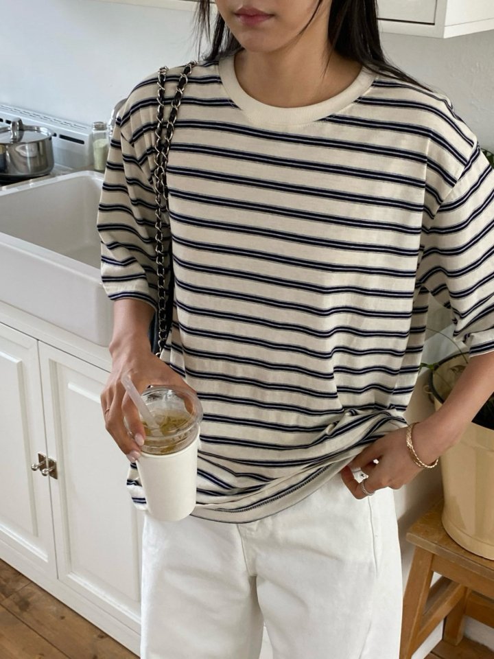 Diana - Korean Women Fashion - #womensfashion - Unique Stripe Tee - 7