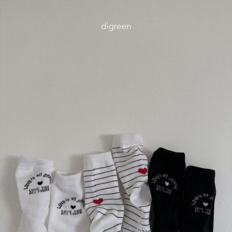 Digreen - Korean Children Fashion - #Kfashion4kids - Dgreen Love Socks (Set of 3) - 2