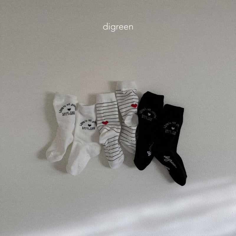 Digreen - Korean Children Fashion - #littlefashionista - Dgreen Love Socks (Set of 3) - 3