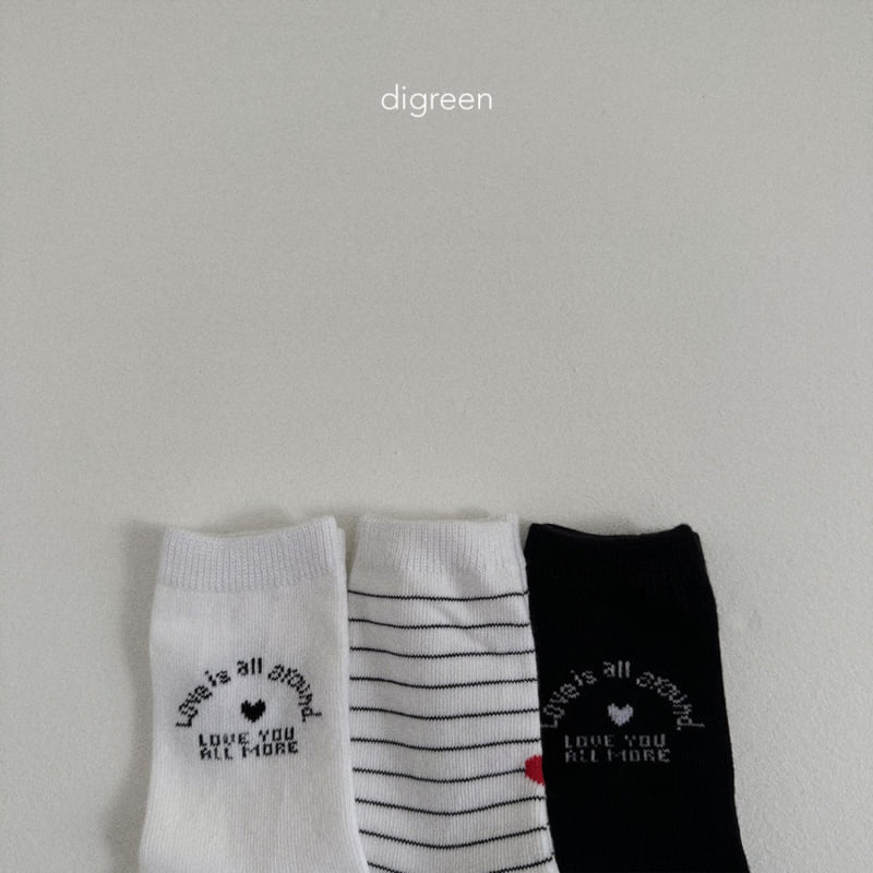 Digreen - Korean Children Fashion - #littlefashionista - Dgreen Love Socks (Set of 3) - 4