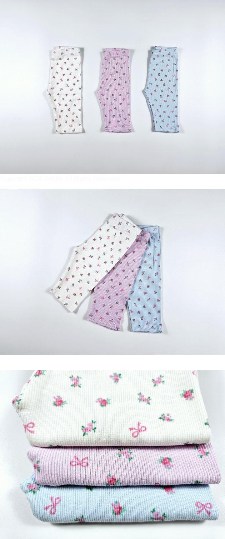 Dolphin - Korean Children Fashion - #kidsshorts - Floral Ribbon Print Leggings