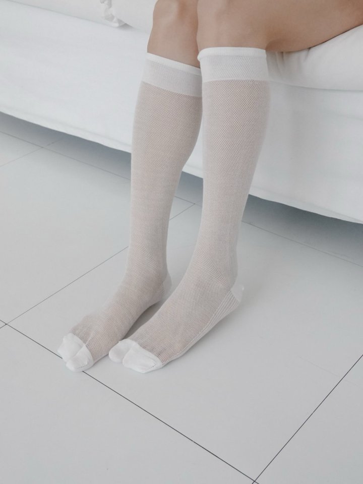 Eeiitt - Korean Women Fashion - #momslook - Tabby Mesh Knee Socks - 5
