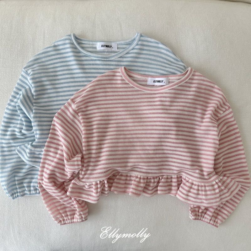 Ellymolly - Korean Children Fashion - #childrensboutique - Frill Stripe Long Sleeve Tee