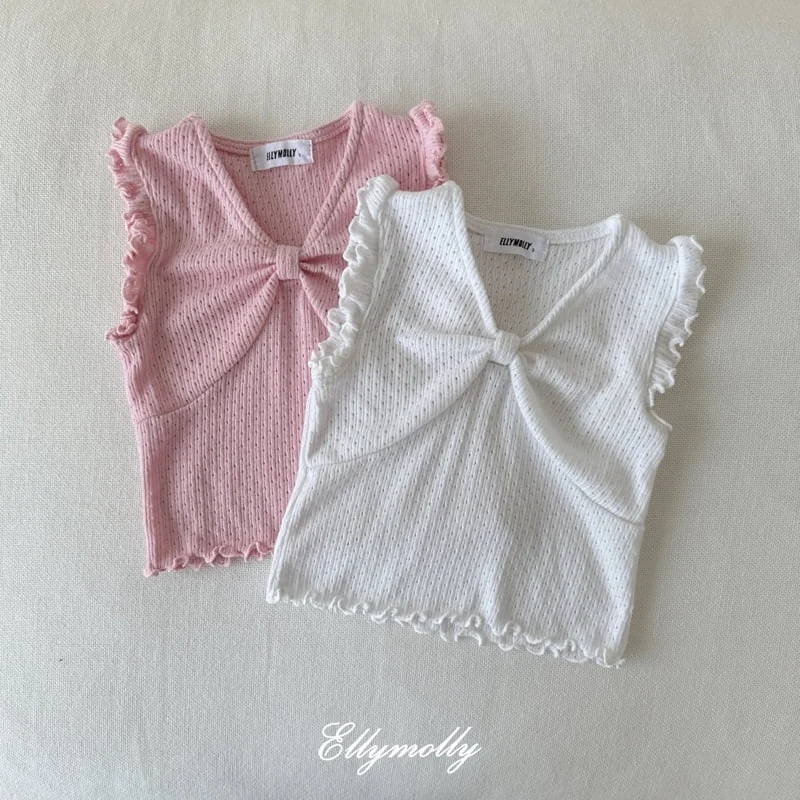 Ellymolly - Korean Children Fashion - #childrensboutique - Punching Ribbon Frill Tee
