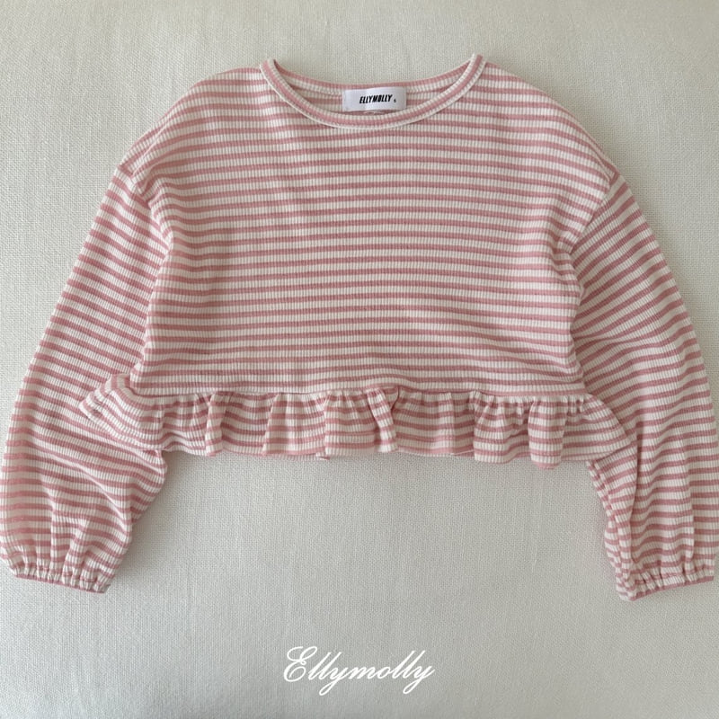 Ellymolly - Korean Children Fashion - #discoveringself - Frill Stripe Long Sleeve Tee - 4
