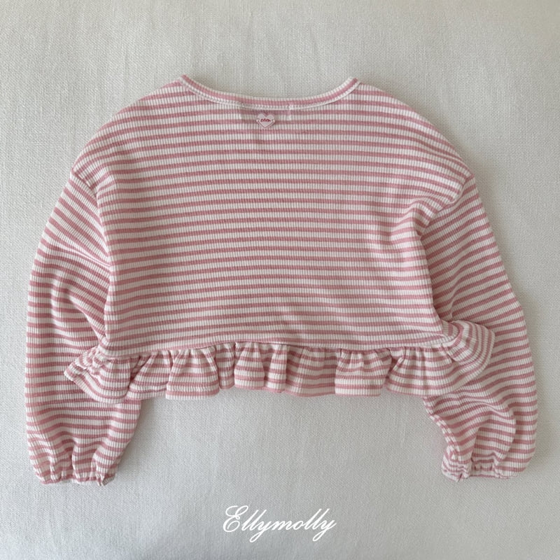 Ellymolly - Korean Children Fashion - #kidsshorts - Frill Stripe Long Sleeve Tee - 5