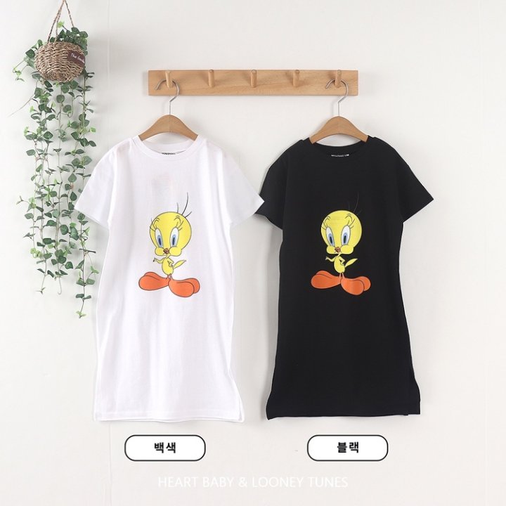 Heart Baby - Korean Women Fashion - #womensfashion - Tweety Slit Short Sleeve One-piece Adult (Mom Couple Look)