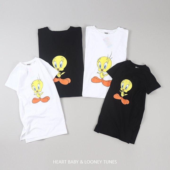 Heart Baby - Korean Women Fashion - #womensfashion - Tweety Slit Short Sleeve One-piece Adult (Mom Couple Look) - 5