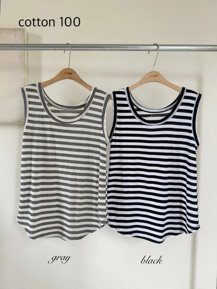 Hiyann - Korean Women Fashion - #momslook - Gauze Stripe Sleeveless