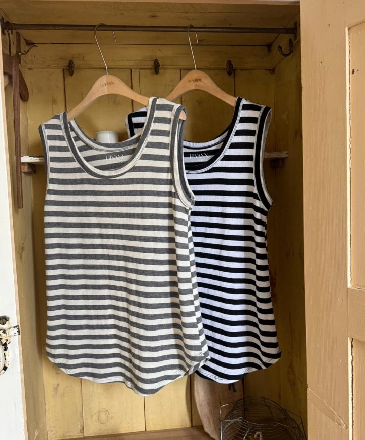 Hiyann - Korean Women Fashion - #momslook - Gauze Stripe Sleeveless - 4