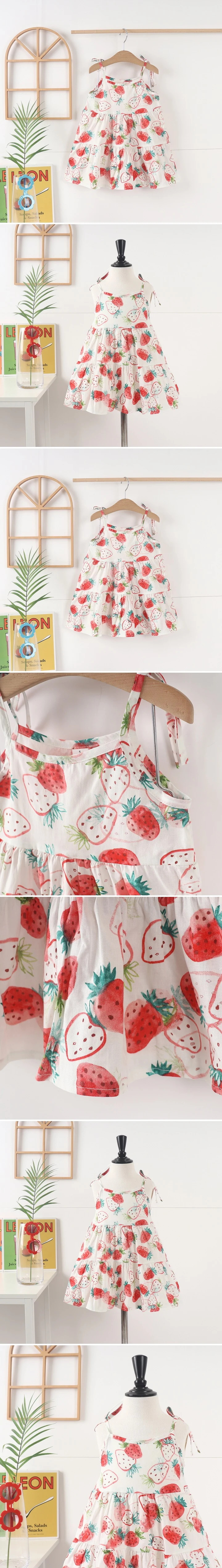 Jierang - Korean Children Fashion - #Kfashion4kids - Strawberry Love Strap One-piece