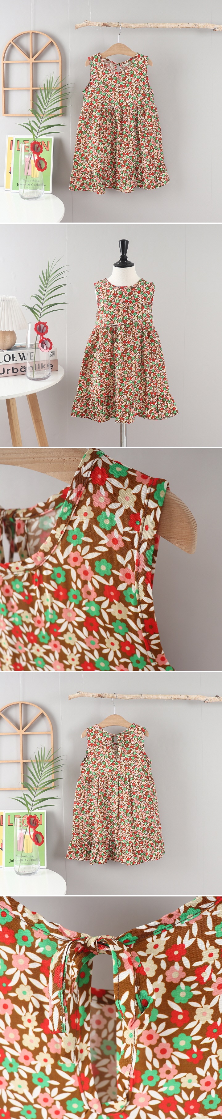 Jierang - Korean Children Fashion - #kidsstore - Small Flower Shirring Sleeveless One-piece