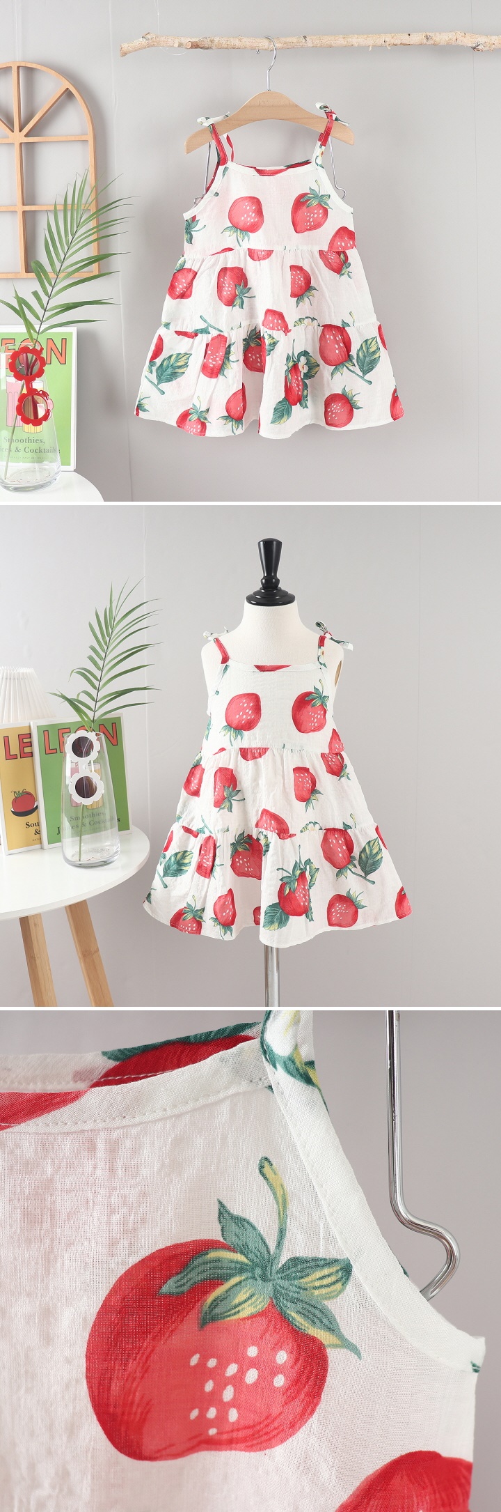Jierang - Korean Children Fashion - #todddlerfashion - Strawberry Strap One-piece