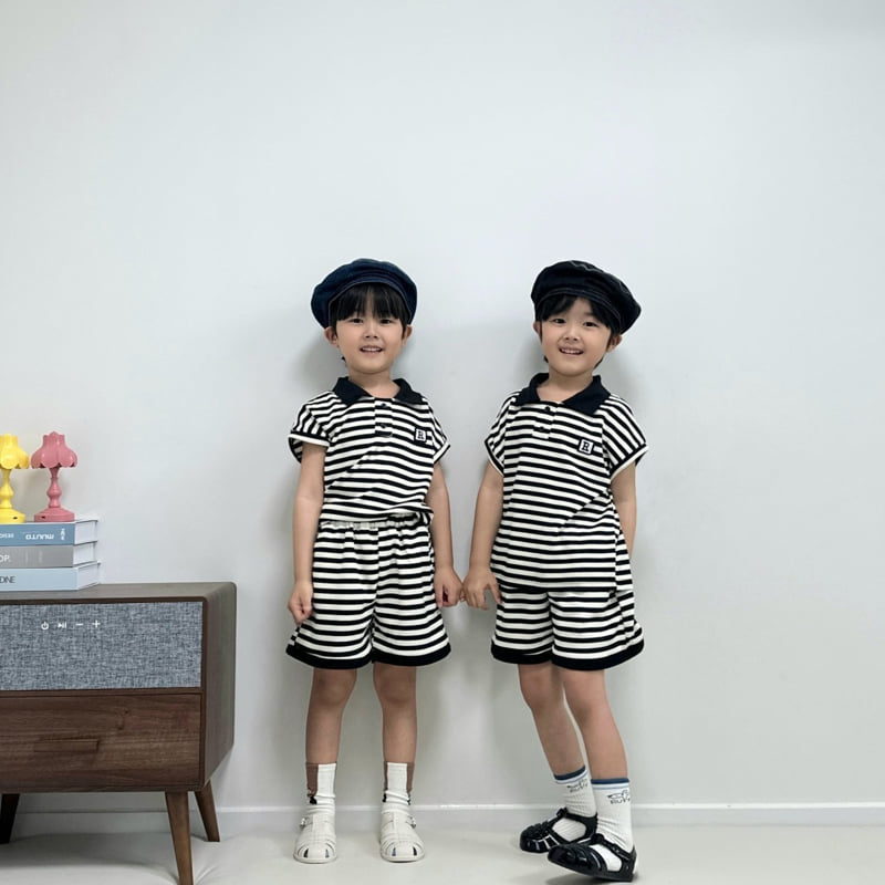 Little Rabbit - Korean Children Fashion - #childrensboutique - Collar Stripe Set - 3