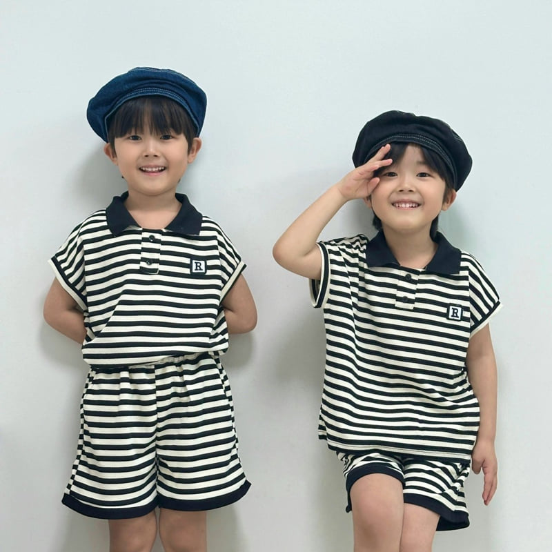 Little Rabbit - Korean Children Fashion - #kidsshorts - Collar Stripe Set - 7