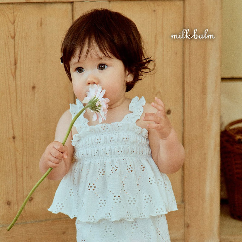 Milk Balm - Korean Children Fashion - #kidsstore - Eyelet Shirred Set-Up - 4