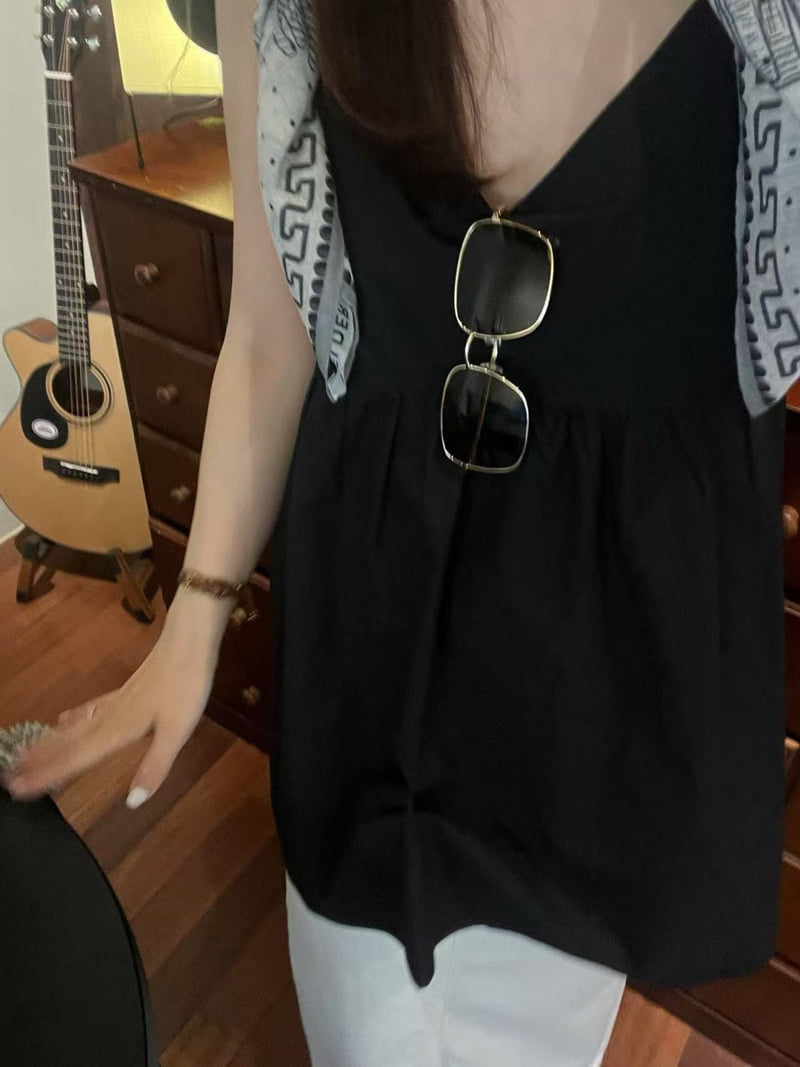 Moani - Korean Women Fashion - #momslook - Shirring V Neck Layered Blouse - 3