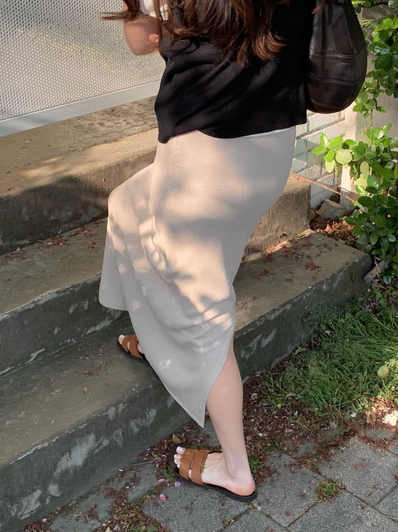 Moani - Korean Women Fashion - #momslook - Linen Back Slit Knit Skirt - 7