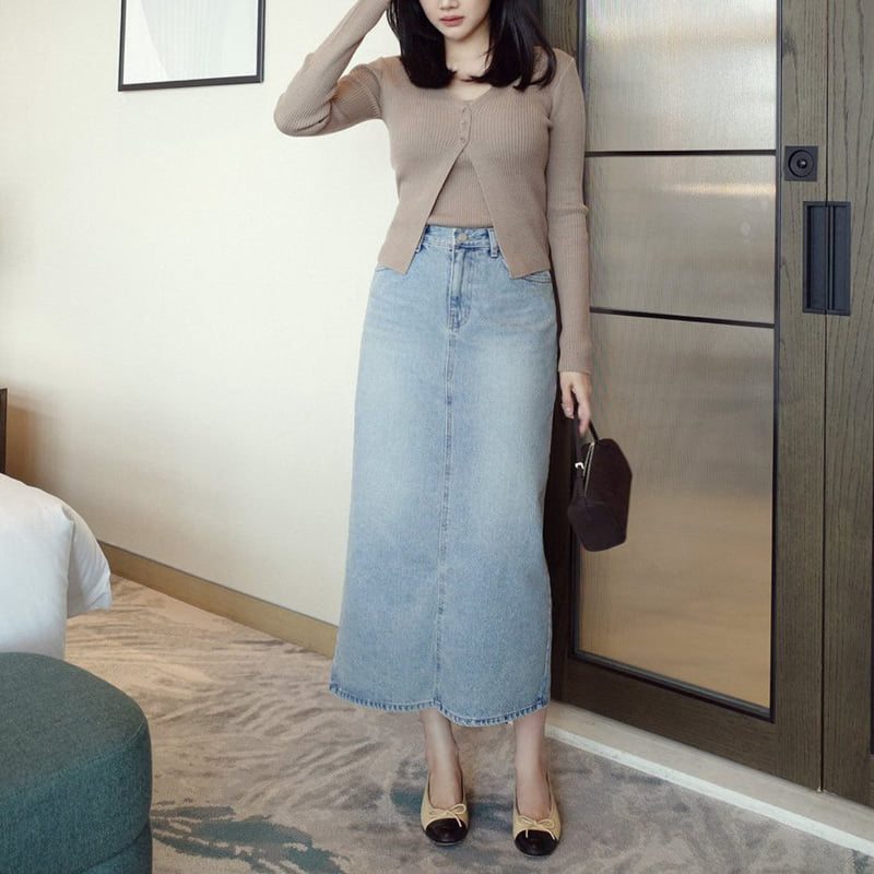 Moani - Korean Women Fashion - #vintageinspired - Ayla Back Slit Denim Skirt - 8