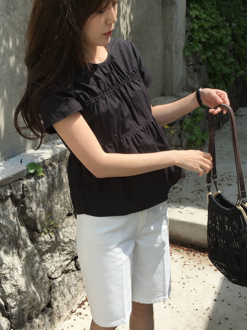 Moani - Korean Women Fashion - #vintageinspired - Plain Shirring Blouse - 3
