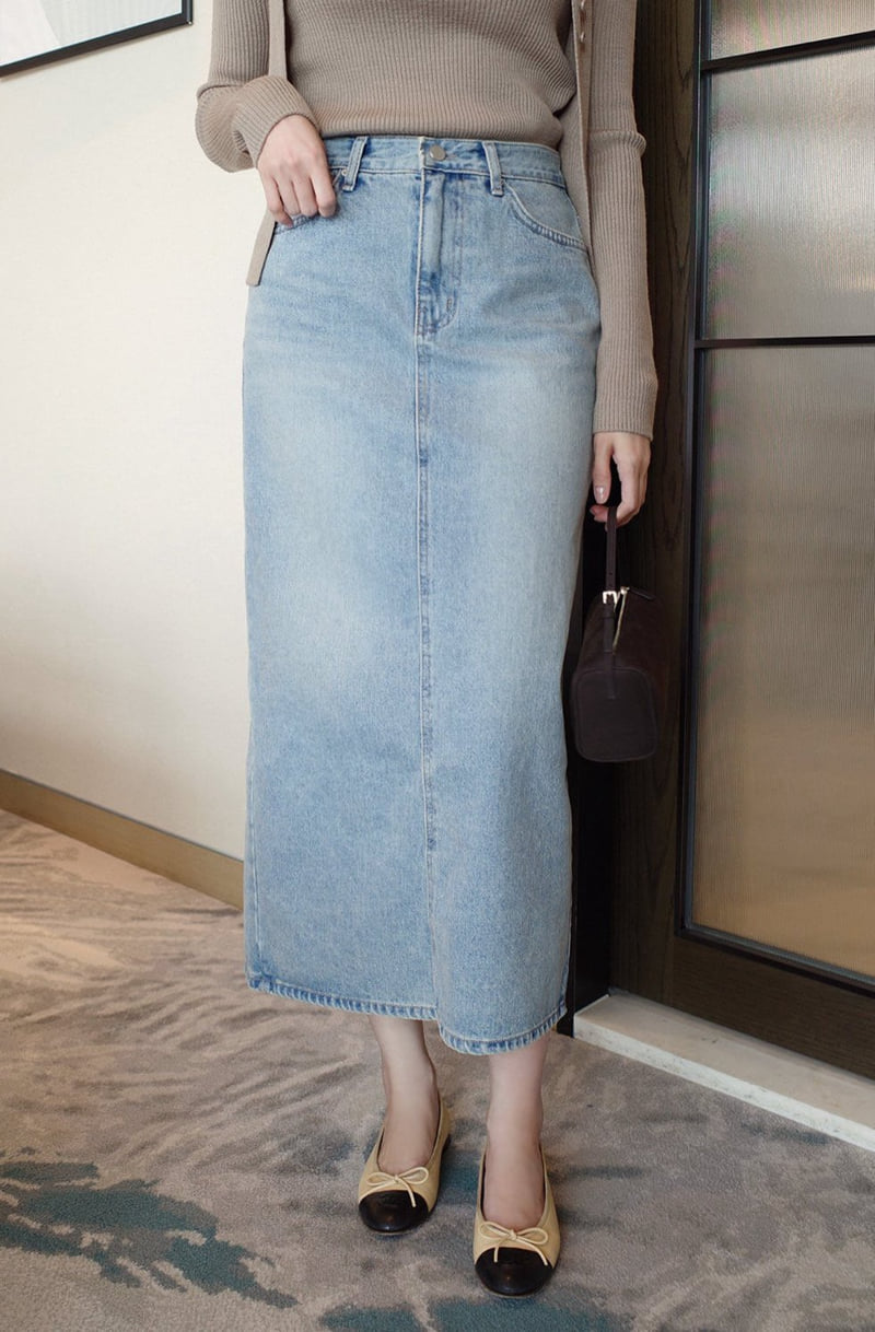 Moani - Korean Women Fashion - #vintagekidsstyle - Ayla Back Slit Denim Skirt - 9