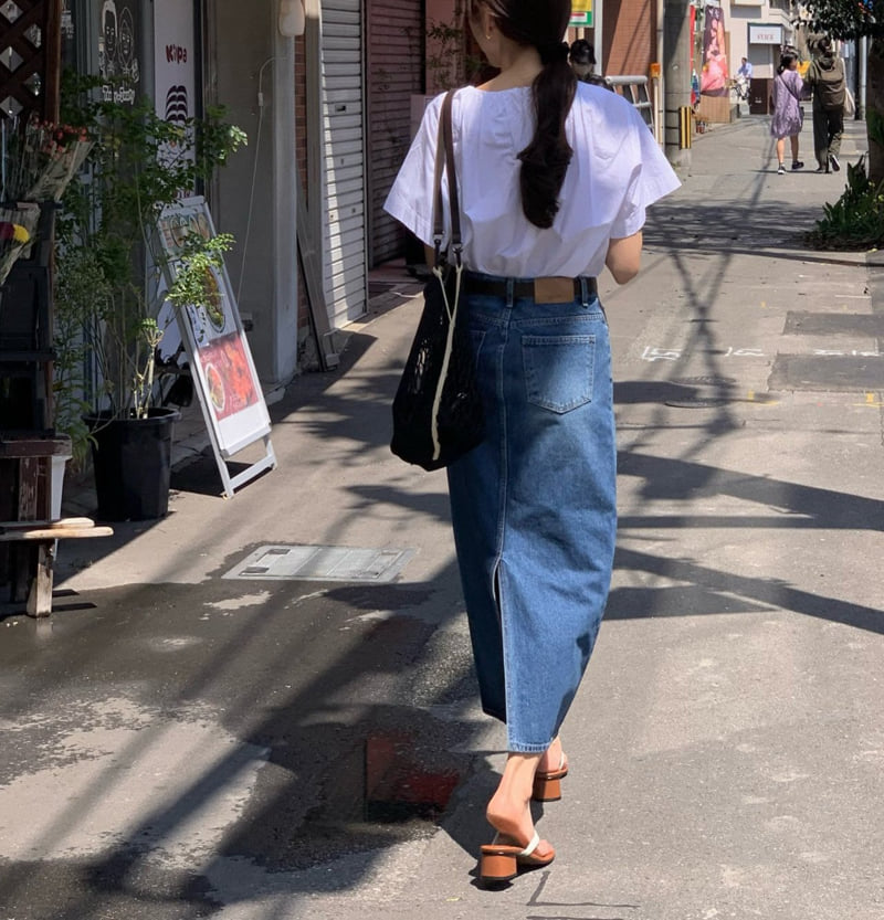 Moani - Korean Women Fashion - #womensfashion - Ayla Back Slit Denim Skirt