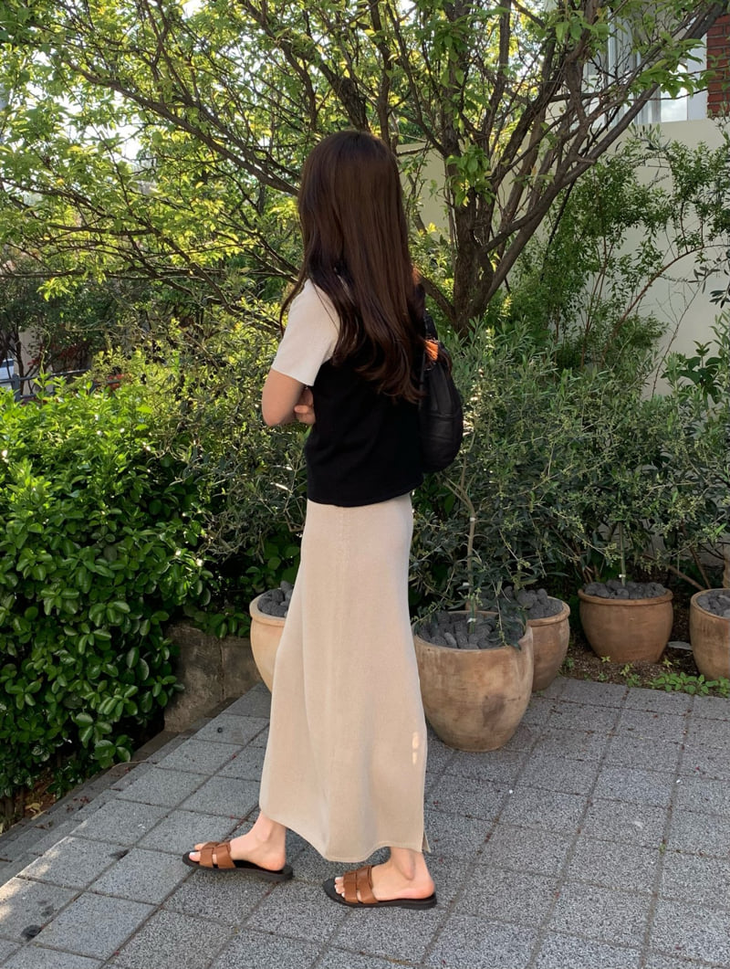 Moani - Korean Women Fashion - #womensfashion - Linen Back Slit Knit Skirt - 10
